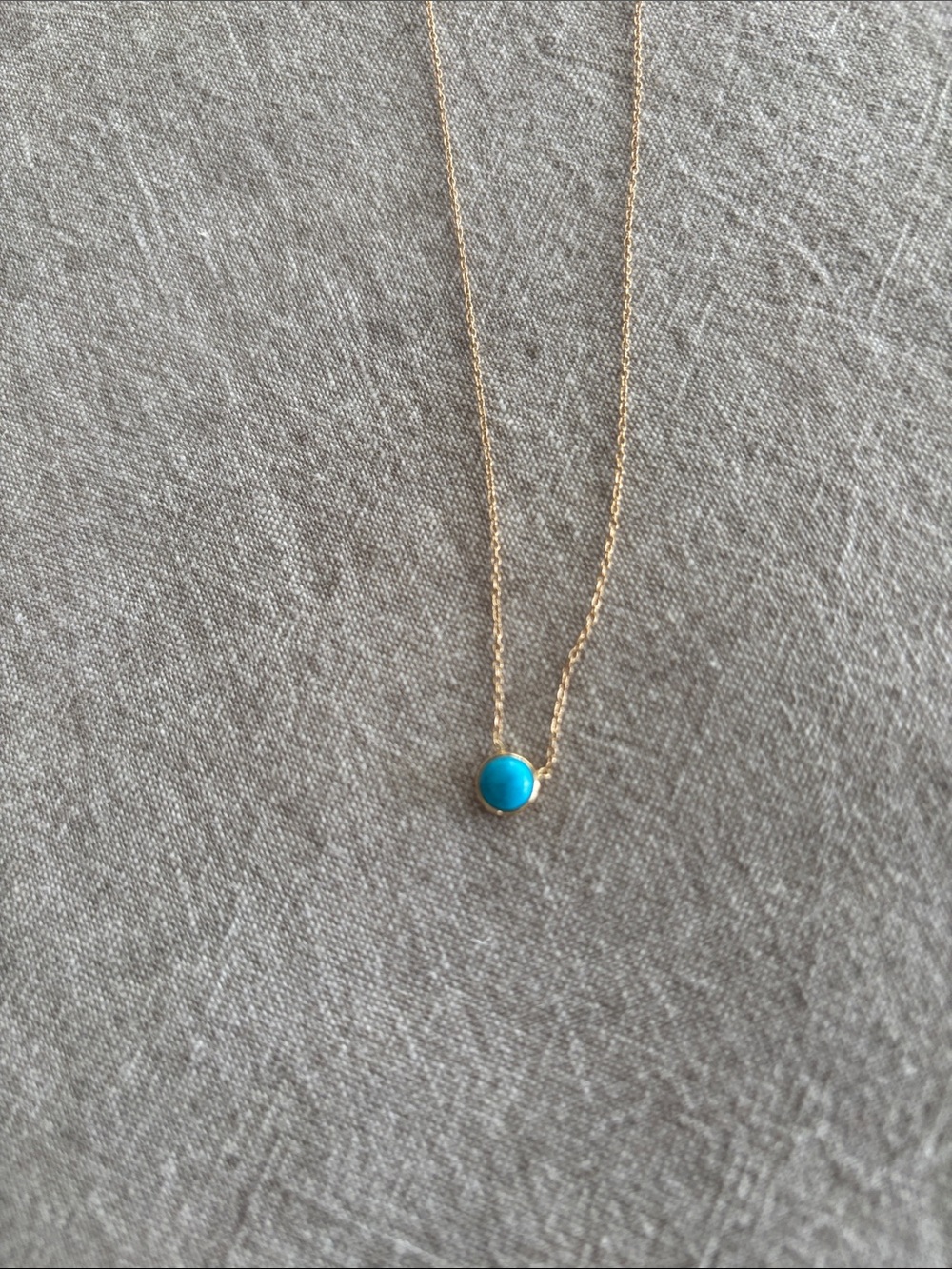 Delicate Gold tone Necklace with Turquoise Blue Pendant